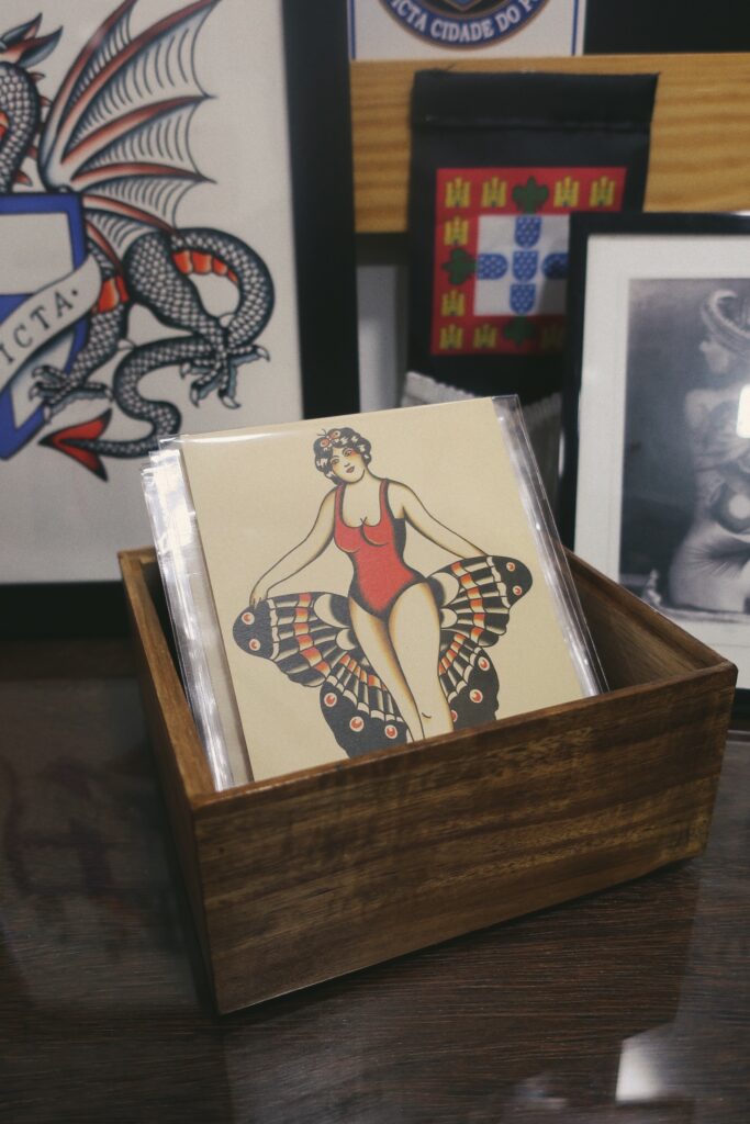lady butterfly postcard traditional tattoo print