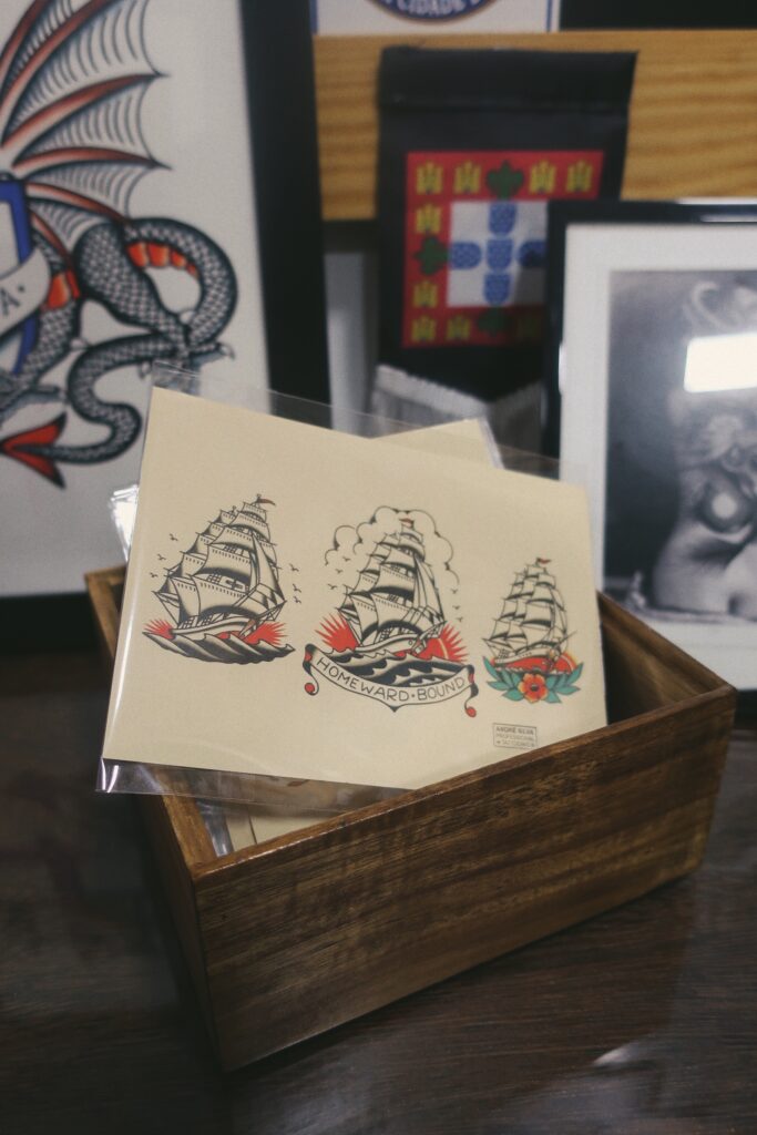 ship postcard traditional tattoo print porto portugal