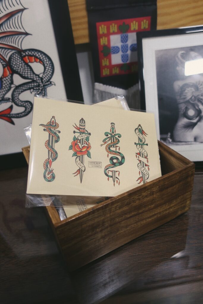 traditional tattoo dagger postcard porto portugal vintage old school tattoo in porto