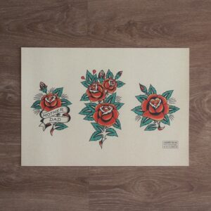 roses traditional tattoo print flash vintage