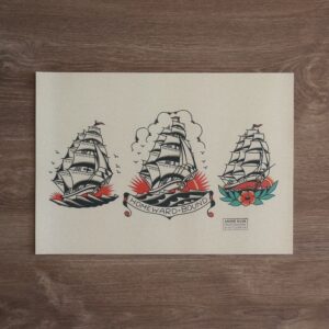 ships traditional tattoo print flash vintage