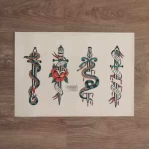 daggers traditional tattoo print flash vintage